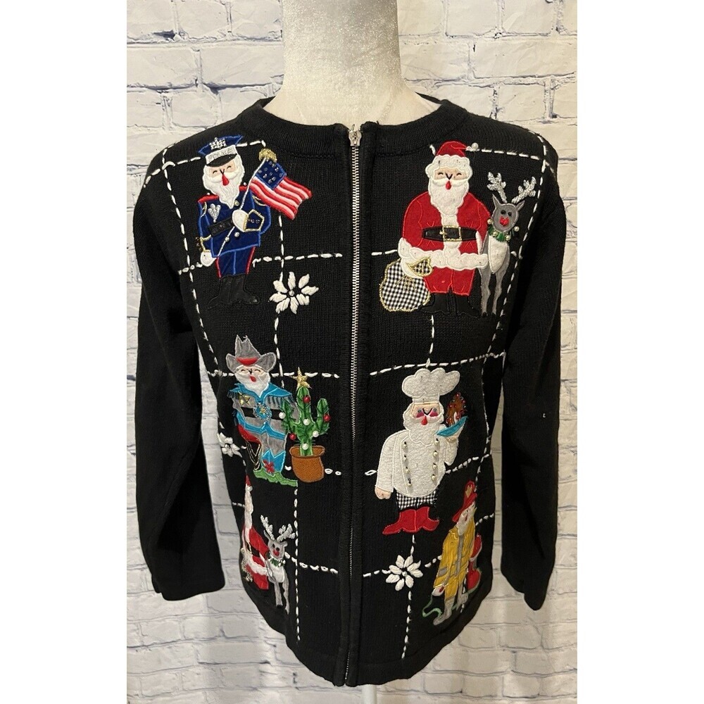 Victoria Jones Santa Christmas sweater cardigan Ugly Christmas Sweater medium